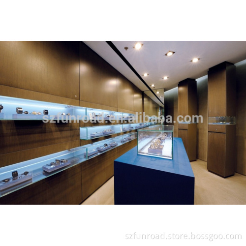 2016 new design wall mounted glass watch display showcase with LED light for exchibition